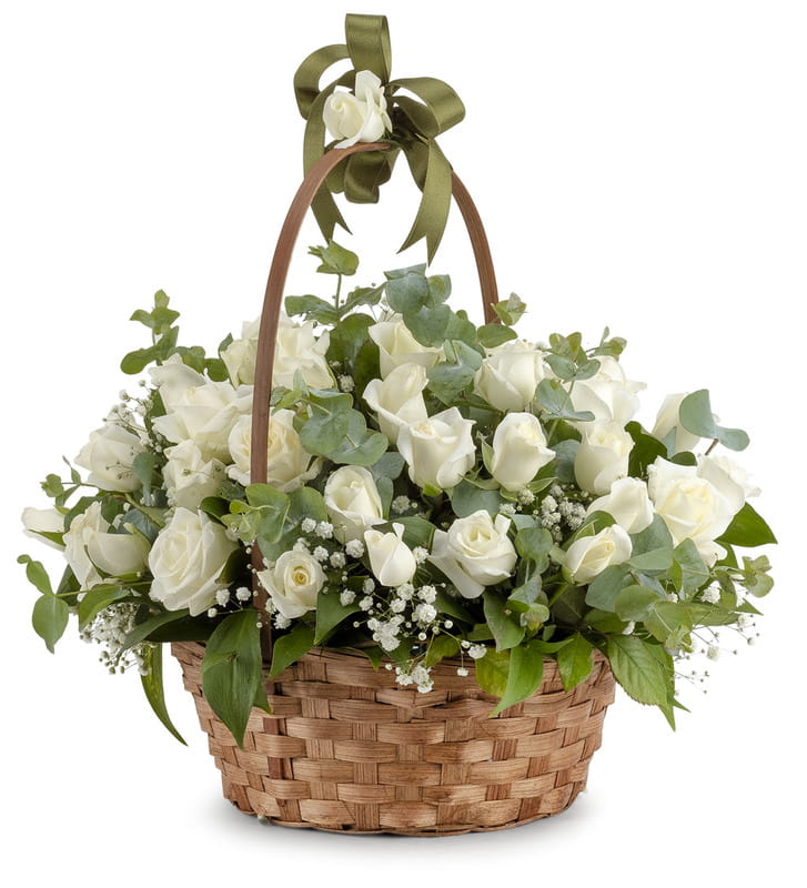 Çiçek Sepetinde Beyaz Güller